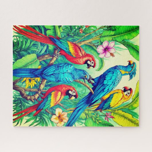 Tropical Birds Botanical Illustration Legpuzzel (Horizontaal)