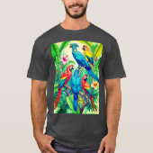 Tropical Birds Botanical Illustration T-shirt (Voorkant)