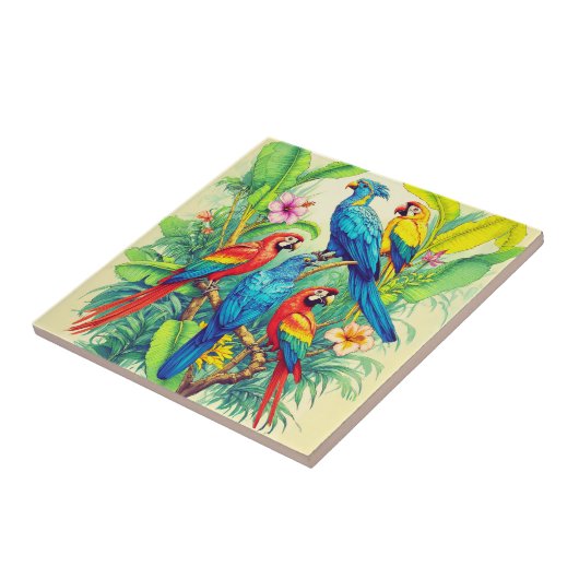 Tropical Birds Botanical Illustration Tegeltje (Zijkant)