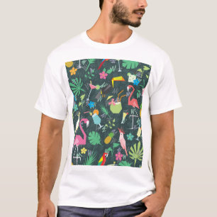 Tropical Birds Drinken: levendig naadloos. T-shirt