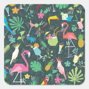 Tropical Birds Drinken: levendig naadloos. Vierkante Sticker