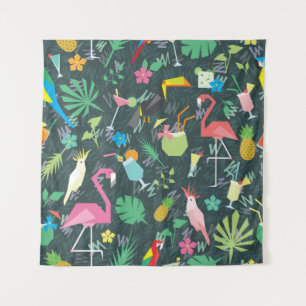 Tropical Birds Drinken: levendig naadloos. Wandkleed