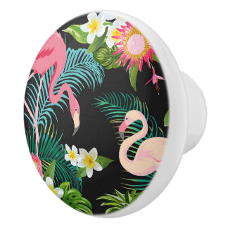 Tropical Birds Flowers Flamingo Watery Landscape Keramische Knop