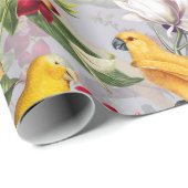 Tropical Birds Papegaaien Oerwoud - Grijs Cadeaupapier (Rol Hoek)
