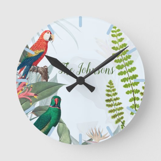 Tropical Birds Parrots & Foliage  Ronde Klok (Voorkant)
