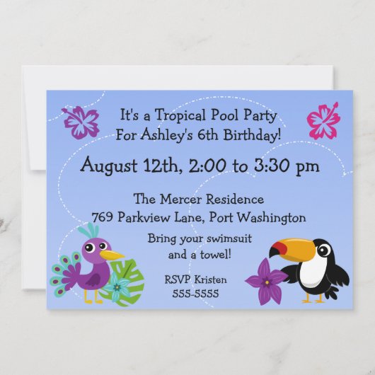 Tropical Birds Tweet Verjaardag Uitnodiging (Achterkant)