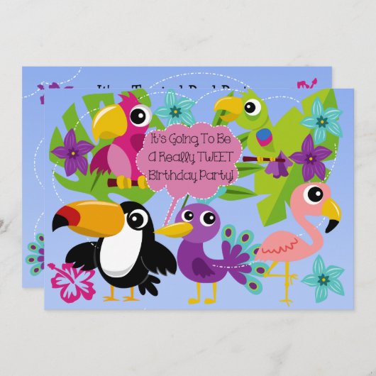Tropical Birds Tweet Verjaardag Uitnodiging (Voorkant / Achterkant)