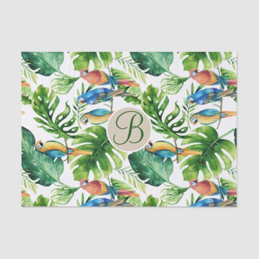 Tropical Birds verlaat Chic Monogram Letter Initia Tissuepapier (Voorkant)