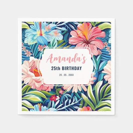 Tropical Birthday Party Floral Pattern Servet (Voorkant)
