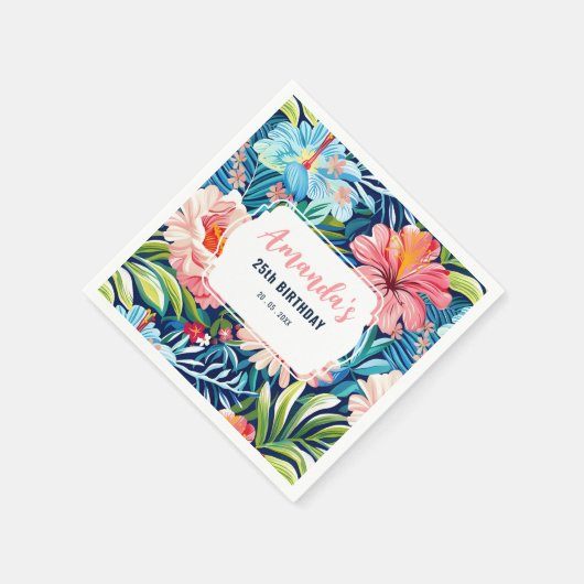 Tropical Birthday Party Floral Pattern Servet (Hoek)
