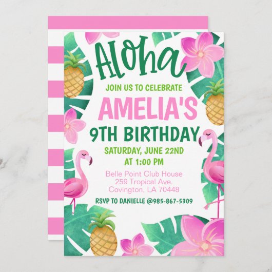 Tropical Birthday Party Invitation Kaart (Voorkant / Achterkant)