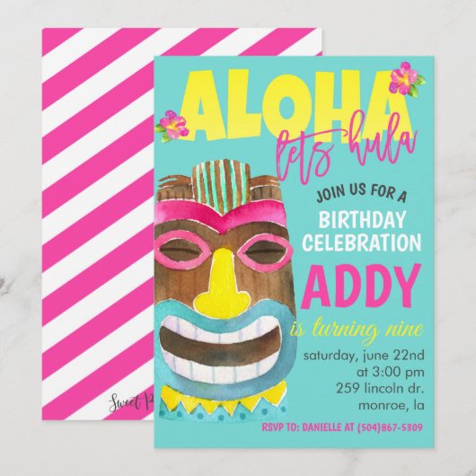 Tropical Birthday Party Invitation Kaart (Voorkant / Achterkant)