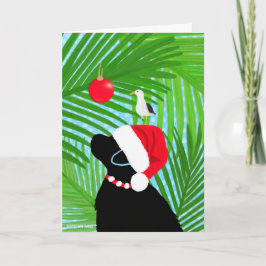 Tropical Black Lab Santa Seagull Christmas Kaart