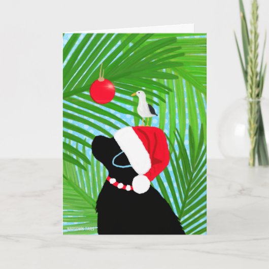 Tropical Black Lab Santa Seagull Christmas Kaart (Voorkant)