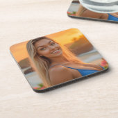 Tropical Bliss: Helena's Coastal Charm Plastic Bier Onderzetter (Linkerzijde)