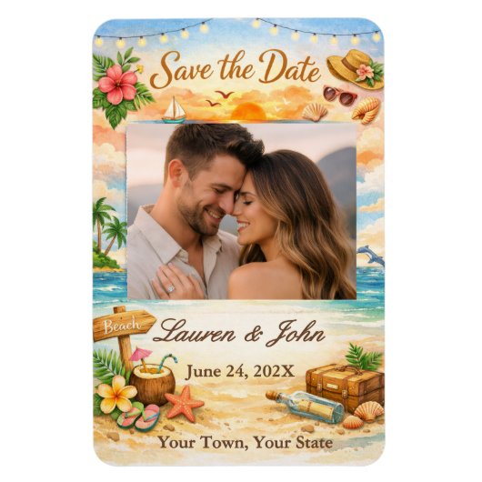 Tropical Bliss Photo Save Date Wedding Magnet Magneet (Verticaal)