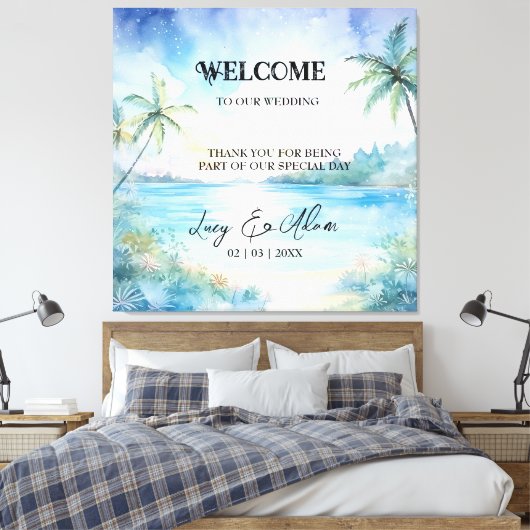 Tropical Bliss Wedding Sign Canvas Afdruk (Insitu (Slaapkamer))