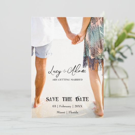 Tropical Bliss Wedding Sla de datum op Save The Date (Staand voorkant)