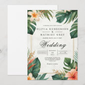 Tropical Bloom Accent Wedding Kaart (Voorkant / Achterkant)