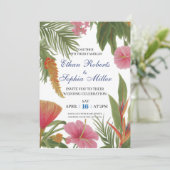 Tropical Bloom Wedding Invitation Kaart (Staand voorkant)