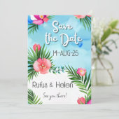 Tropical Blooms Summer Beach Wedding Save the Date Kaart (Staand voorkant)