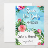 Tropical Blooms Summer Beach Wedding Save the Date Kaart (Voorkant / Achterkant)