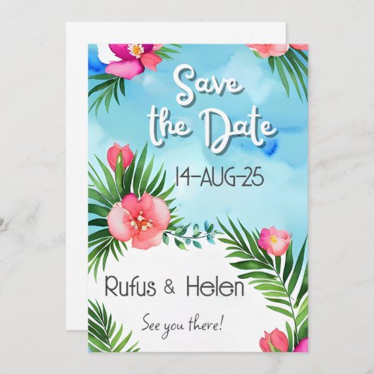 Tropical Blooms Summer Beach Wedding Save the Date Kaart (Voorkant / Achterkant)