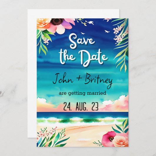 Tropical Blooms: Wedding Save the Dat Kaart (Voorkant / Achterkant)