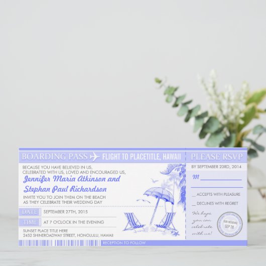 Tropical Blue Boarding Pass - Uitnodigingen voor e (Staand voorkant)