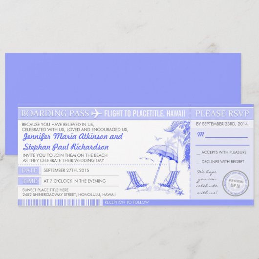 Tropical Blue Boarding Pass - Uitnodigingen voor e (Voorkant / Achterkant)