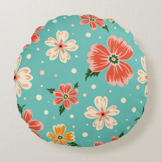 Tropical Blue Floral Rond Kussen