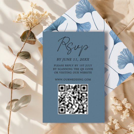 Tropical Blue Ginkgo Leaf Wedding RSVP Kaart