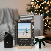 Tropical Blue Gold Flowers Warm Wishes Feestdagenkaart