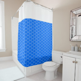 Tropical Blue Honeycomb Pattern White Top Pet Douchegordijn