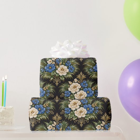 Tropical Blue Palm Floral Cadeaupapier (Feestgeschenken)