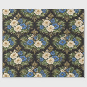 Tropical Blue Palm Floral Cadeaupapier (Vlak)