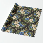 Tropical Blue Palm Floral Cadeaupapier (Uitgerold)