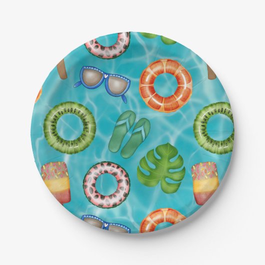 Tropical Blue Pool Party Verjaardag Papieren Bordje (Voorkant)