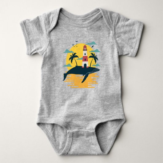 Tropical Blue Whale Island Ocean Sunset Bodysuit (Voorkant)