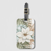 Tropical Blue White Flowers Bagagelabel (Voorkant (verticaal))