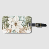 Tropical Blue White Flowers Bagagelabel (Voorkant (horizontaal))