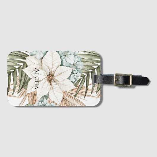 Tropical Blue White Flowers   Bagagelabel (Voorkant (horizontaal))