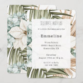 Tropical Blue White Flowers Birthday   Kaart (Voorkant / Achterkant)