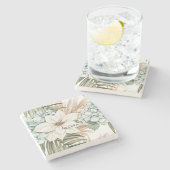 Tropical Blue White Flowers   Stenen Onderzetter (Zijkant)