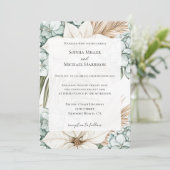 Tropical Blue White Flowers Wedding Kaart (Staand voorkant)