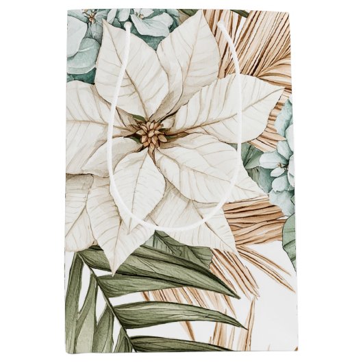 Tropical Blue White Flowers Wedding Medium Cadeauzakje (Voorkant)