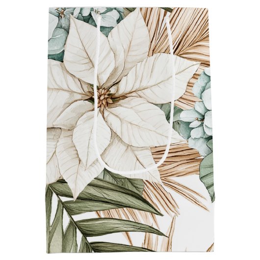 Tropical Blue White Flowers Wedding Medium Cadeauzakje (Achterkant)