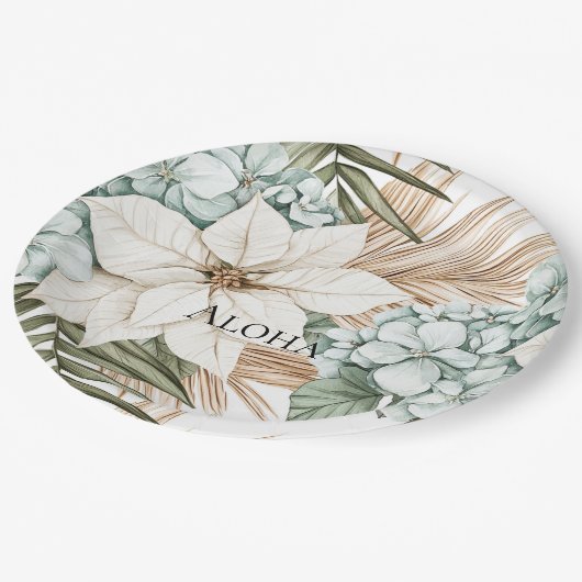 Tropical Blue White Flowers Wedding Papieren Bordje (Gekanteld)