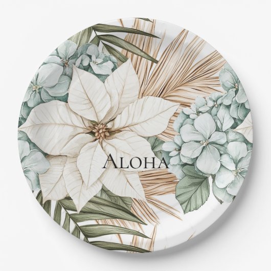 Tropical Blue White Flowers Wedding Papieren Bordje (Voorkant)