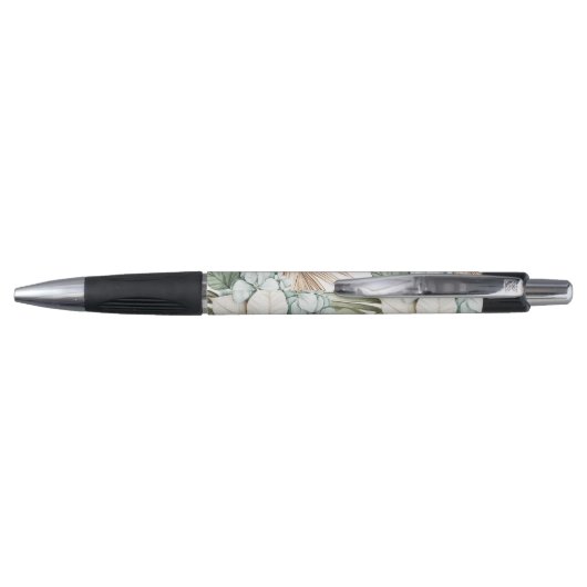 Tropical Blue White Flowers Wedding Pen (Achterkant)